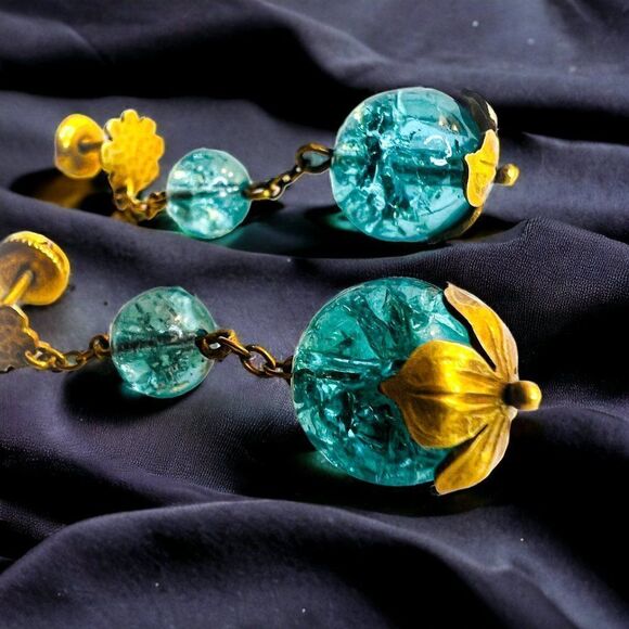 ANTIQUE- 10k Gold Art Nouveau Earrings Victorian Screwback Earrings ca.1894-5.3g - Picture 3 of 15